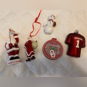 Assortment of University of Oklahoma Christmas ornaments